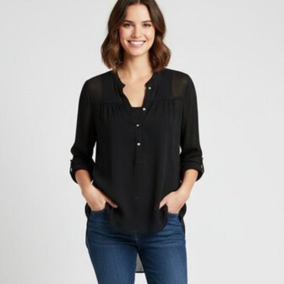 Aritzia Wilfred Blouse Half Button Front Long Sleeve Sheer Black Size XS - Picture 1 of 13